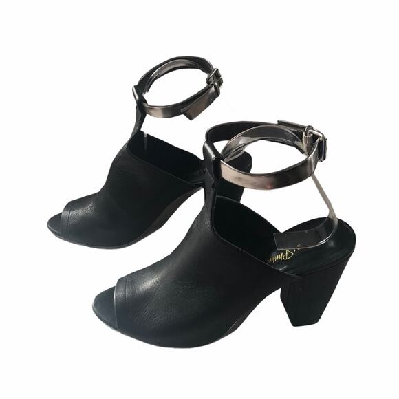 3.1 Phillip Lim Vincent Leather Mule Black Silver Peep Toe Ankle Strap 40 EUC - Picture 2 of 11